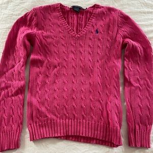 Pink Ralph Lauren V-Neck Cable Knit Sweater